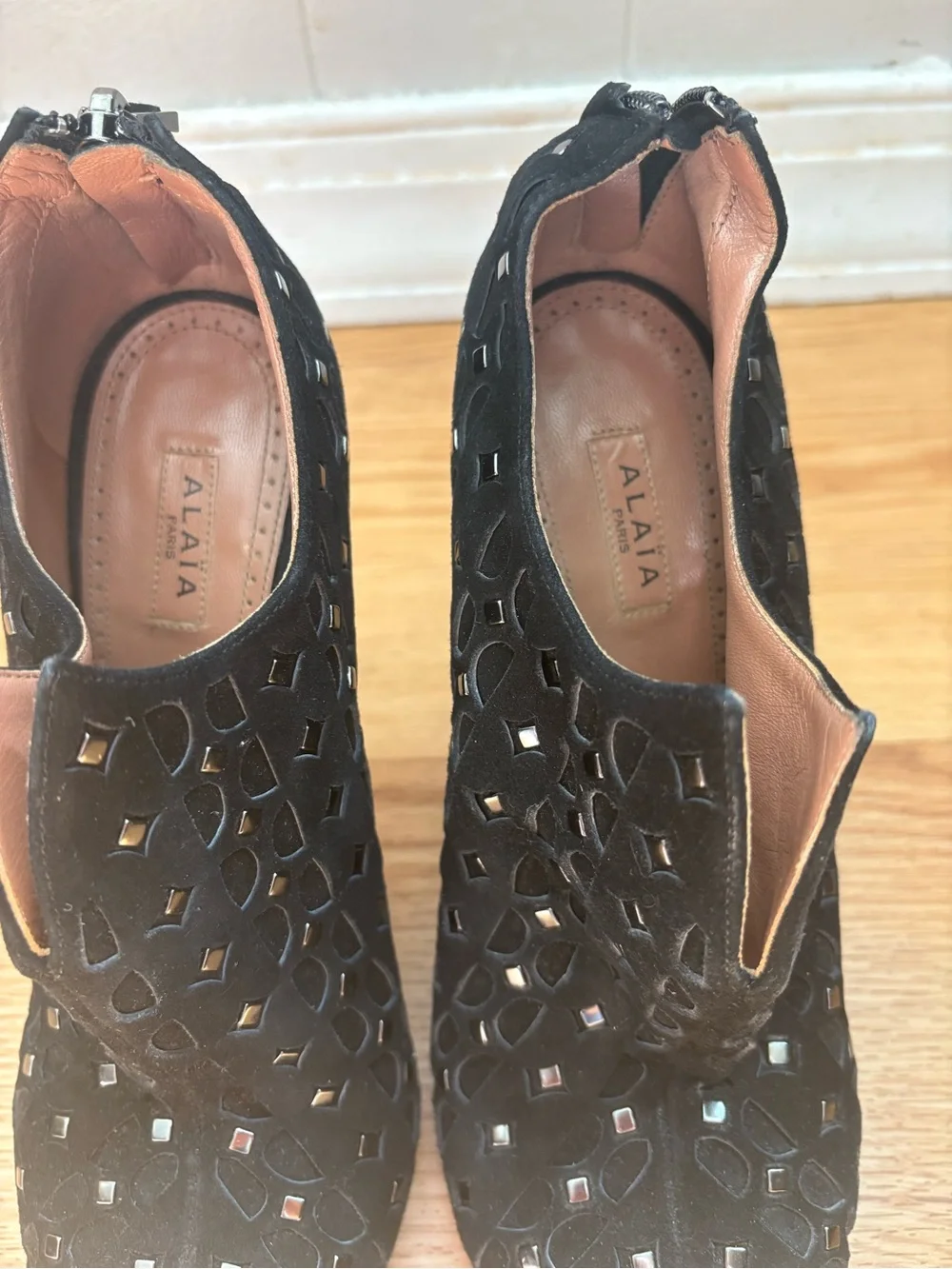 Alaia Black Studded Cutout Women's Suede Ankle Booties